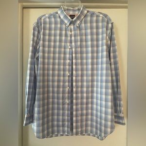Jos. A. Bank Men's L Shirt-Blue Plaid-Trad. Fit-Button-Down Collar